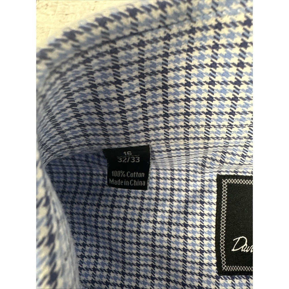 David Donahue Mens Fit Dress Shirt Blue White Micro Check 16 32/33 Cotton - Picture 4 of 10